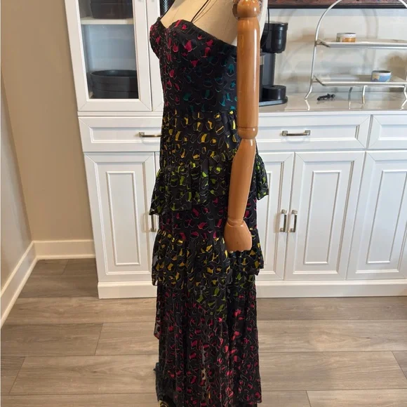 Alice + Olivia Pink and Red Embellished Tiered Maxi Dress - Picture 4 of 12